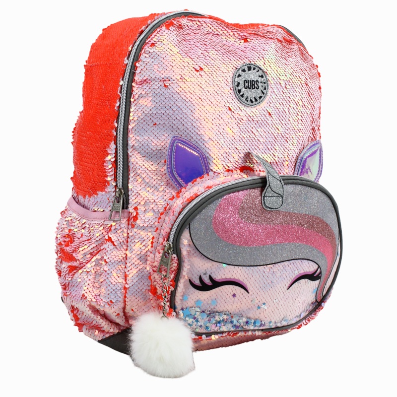 Cubs Unicorn Lashes Glitter Pocket Purple Pink Junior Student Sequin Backpack