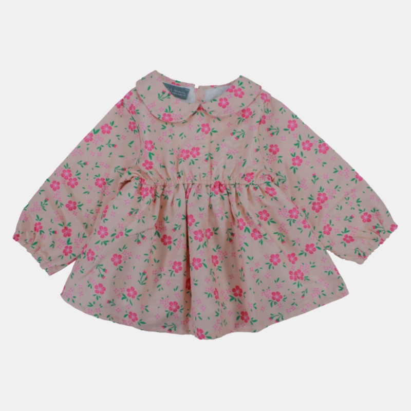 Baby Girls Blouse - Salmon with Flowers Design