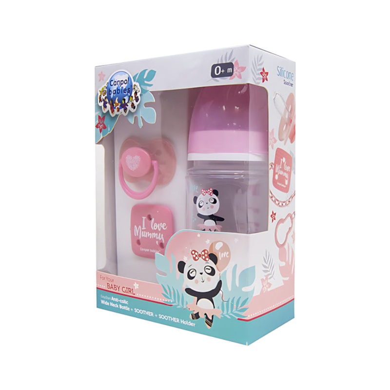 Canpol Babies Feeding Bottle with Soother and Holder (Panda)  Pink