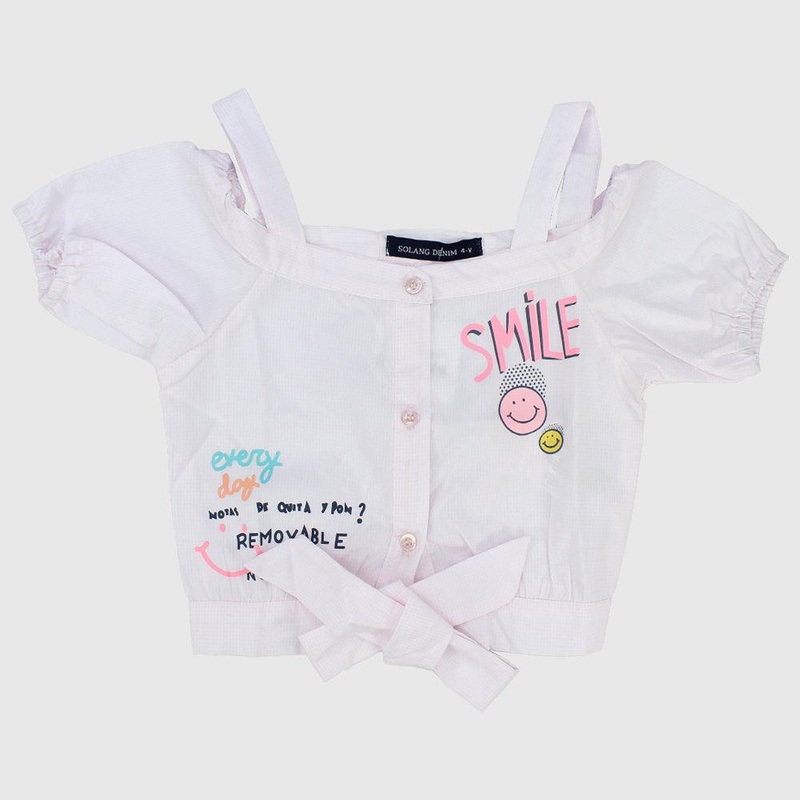 Ruffled Shoulders Short-Sleeved Blouse