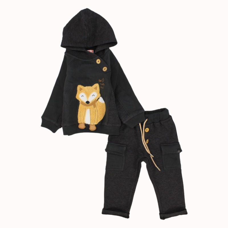 Sleepy Fox 2-Piece Outfit Set|Grey|3-4Y