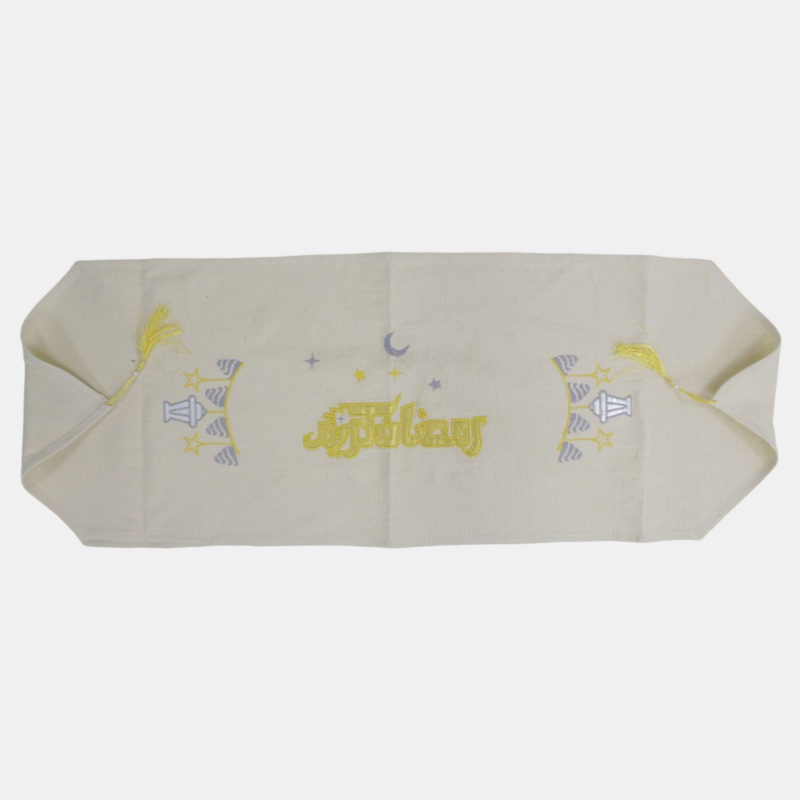 Linen Table Runner - White/Gold | Ramadan Kareem