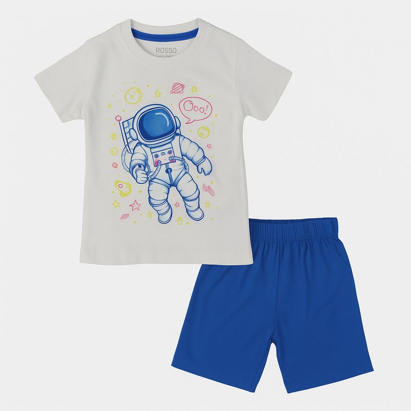 Boys Pajama Set - White with Astronaut Print