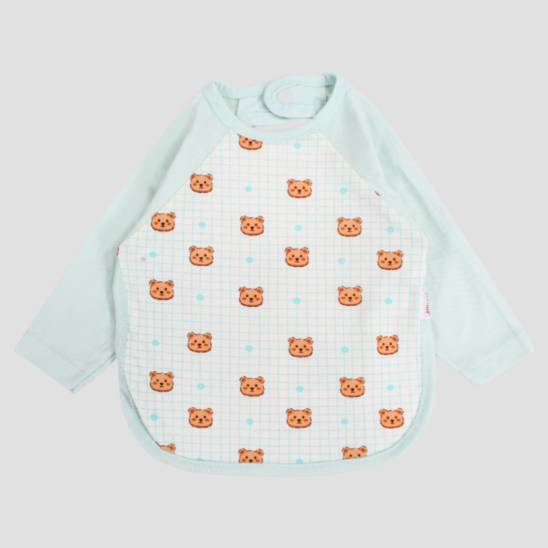 Bear Heads Long-Sleeved Bib|Aqua|0-3M