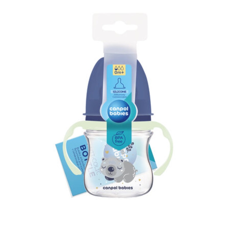 Canpol Babies EasyStart Wide-Neck Bottle 120ml  Sleepy Koala with Glow Handle (0m+) Blue