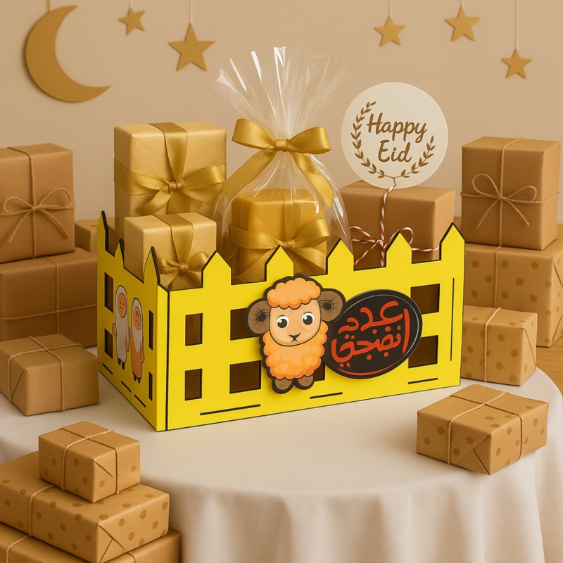 Eid Wooden Gift Box  Yellow Eid Farha Design