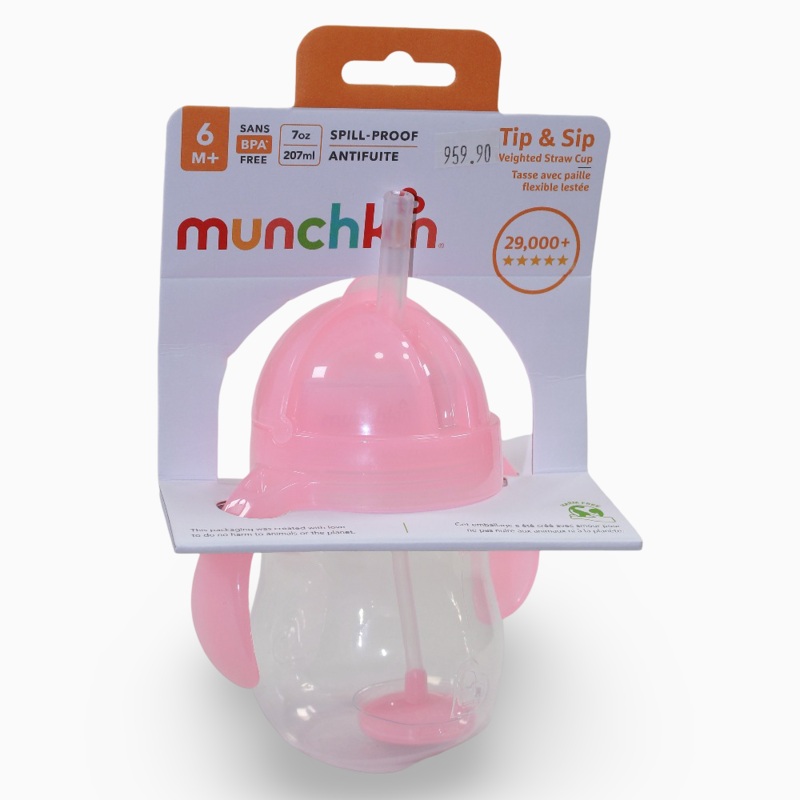 Munchkin Any Angle Click Lock Weighted Straw Trainer Cup 7 oz - Pink 6 months +