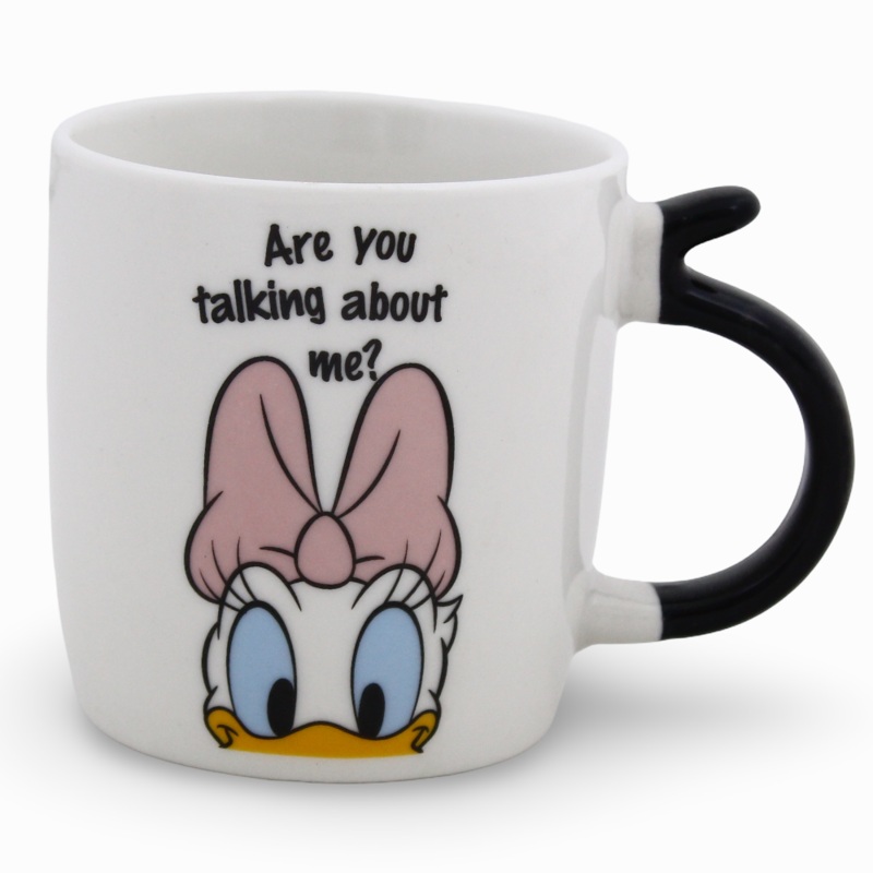 Porcelain Mug  Black Handle with Daisy Duck Print