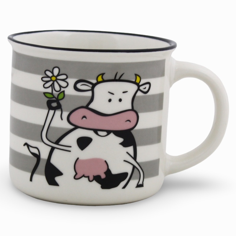 Porcelain Mug  White Handle with Cow Design