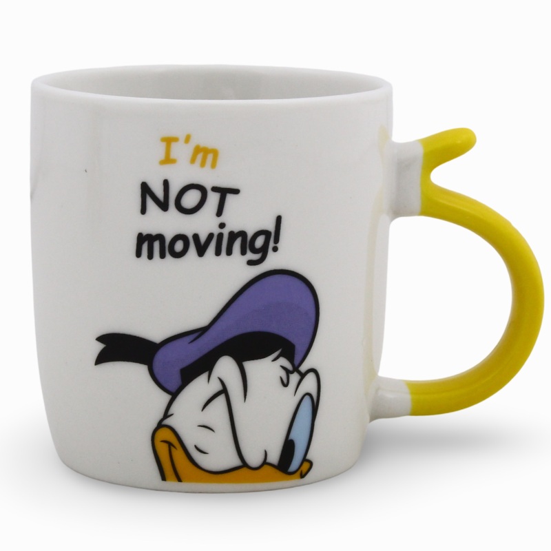Porcelain Mug  Yellow Handle with Donald Duck Print