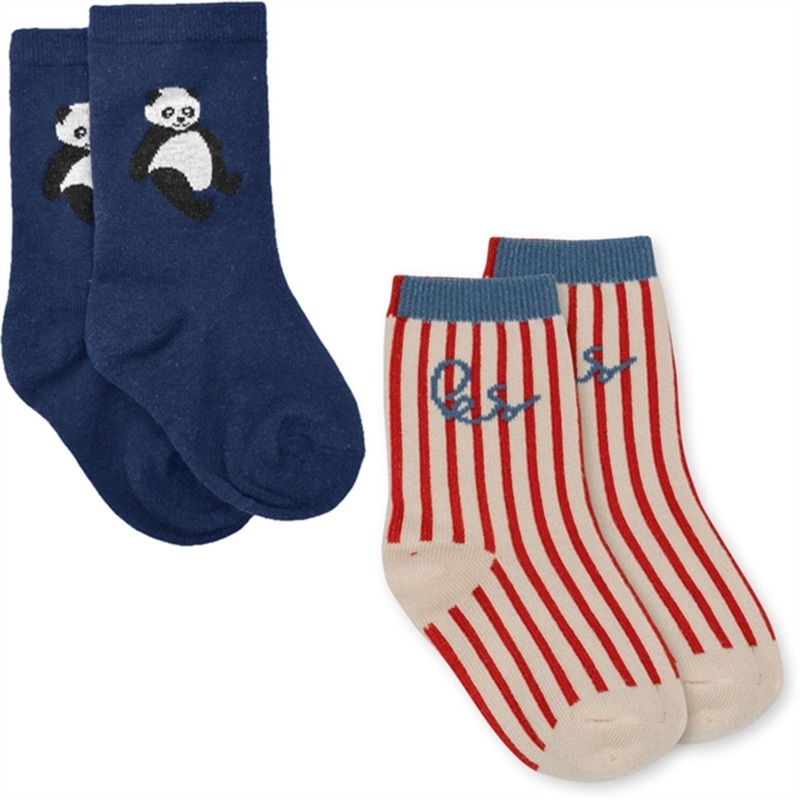 Konges Sljd Jacquard Socks Panda 2-pak Covert Green\/Blue