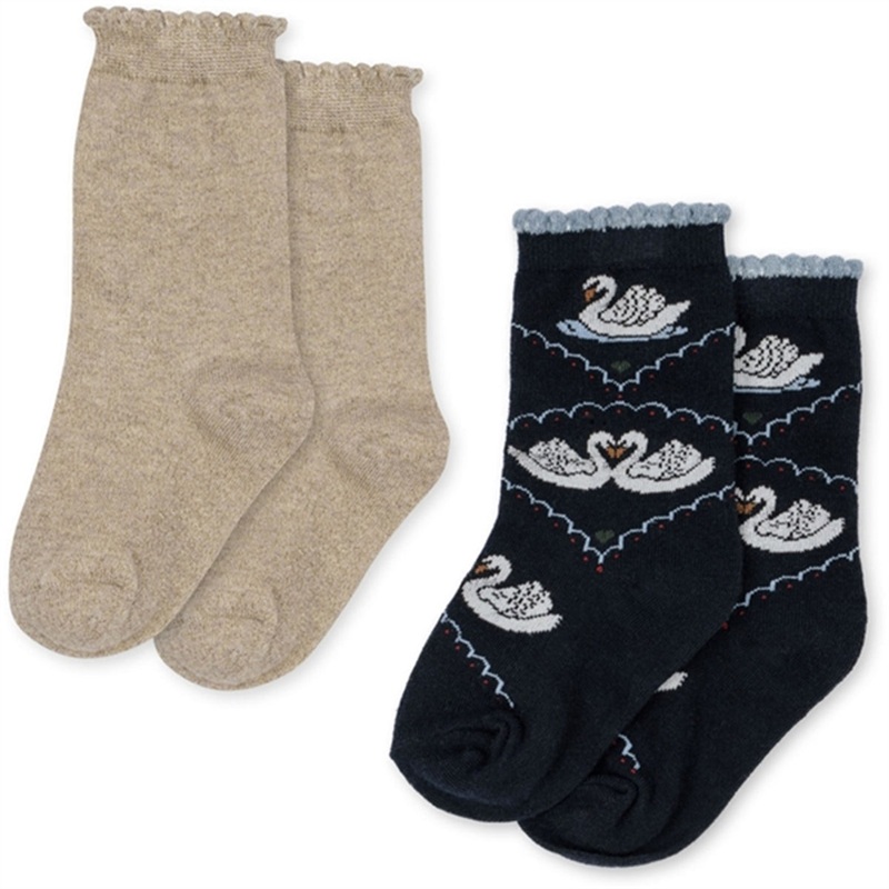 Konges Sljd Jacquard Socks Swan 2-pak Navy\/Off White