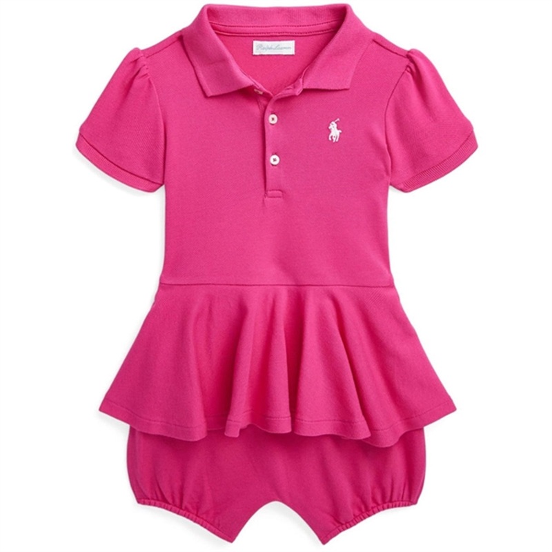 Ralph Lauren Baby Shortall Bright Pink W\/ White