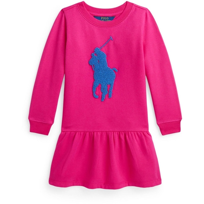 Polo Ralph Lauren Girls Dress Bright Pink W\/ Blue