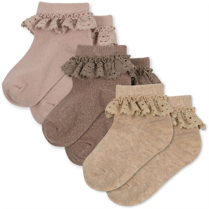 Konges Sljd Rose\/Sand\/Roebuck 3-Pack Lurex Lace Socks