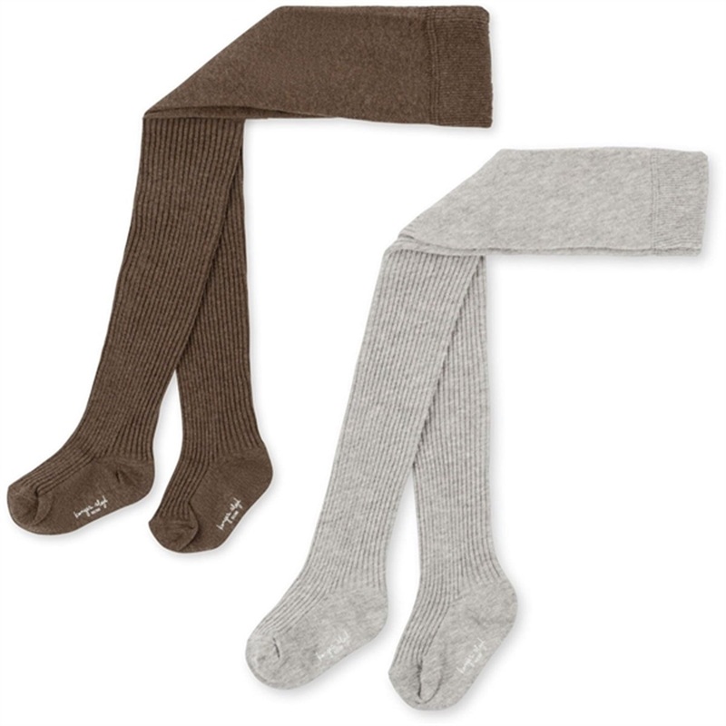 Konges Sljd Soft Grey\/Brown 2-Pack Rib Tights