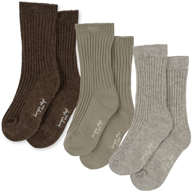 Konges Sljd Soft Grey\/Ment\/Brown 3-Pack Rib Socks