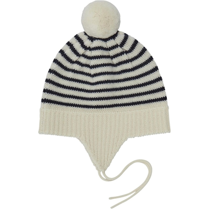 FUB Baby Pompom Hat Ecru\/Dark Navy