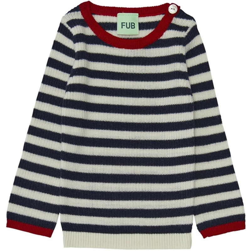 FUB Baby Rib Blouse Ecru\/Royal Blue