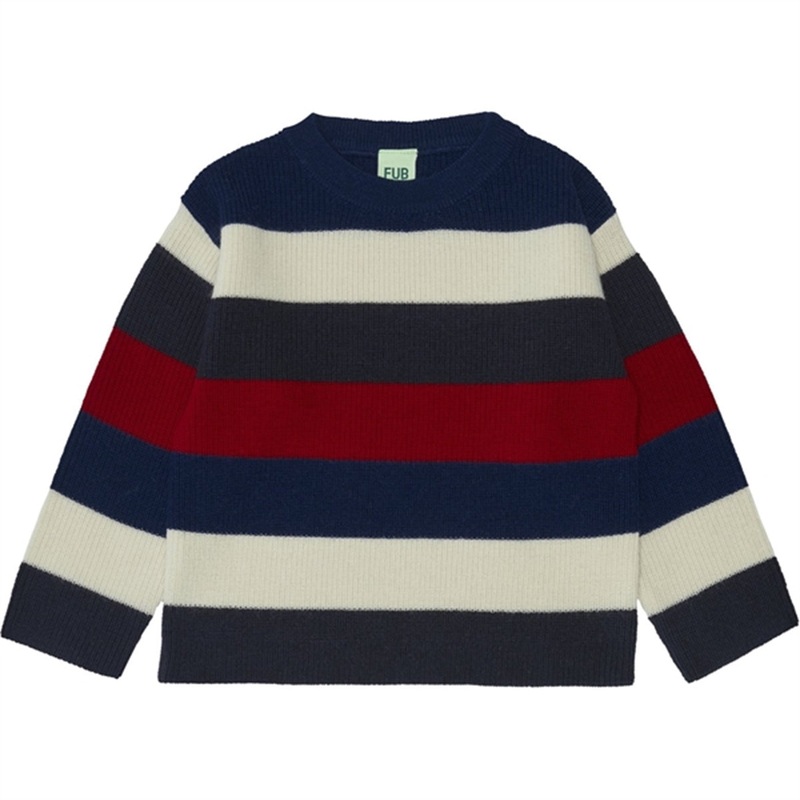 FUB Multistriped Knitted Sweater Dark Navy\/Ecru\/Royal Blue\/Bright Red