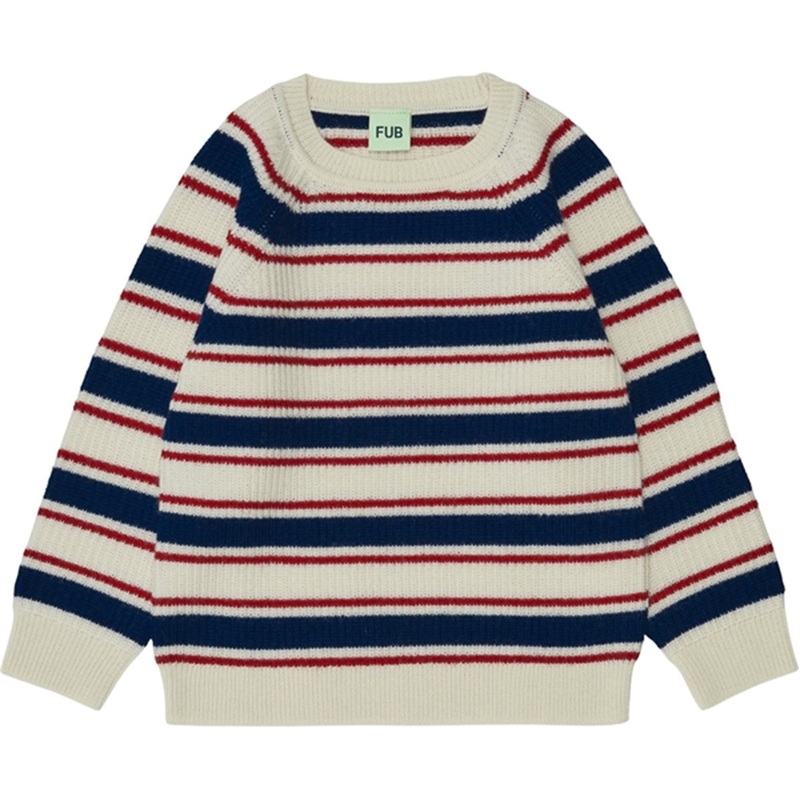 FUB Raglan Knitted Sweater Ecru\/Royal Blue\/Bright Red