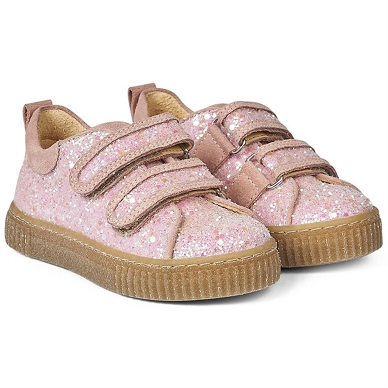 Angulus Glitter Sneaker W. Velcro Peach\/Rose Glitter