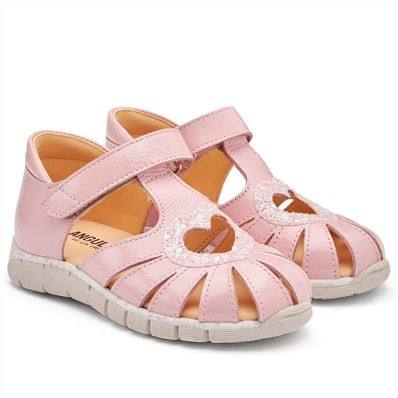 Angulus Heart Sandal W. Velcro Rosa\/Rosa Glitter