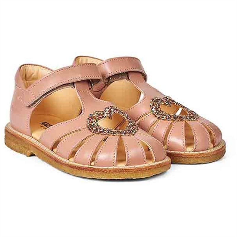 Angulus Hjerte Sandal W. Velcro Dark Peach\/Multi Glitter