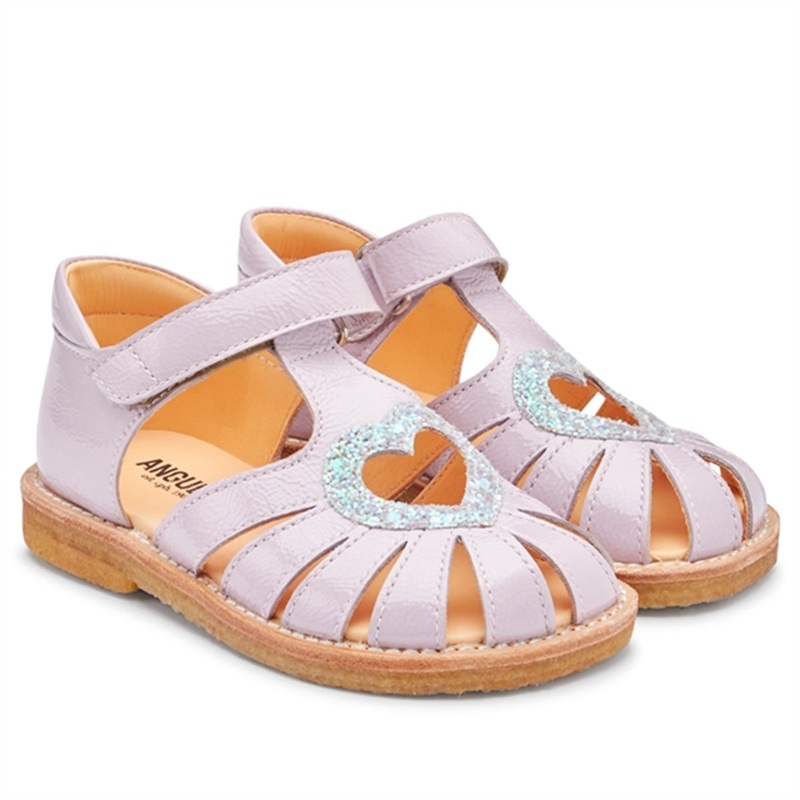 Angulus Hjerte Sandal W. Velcro Light Lilac\/Mint Glitter
