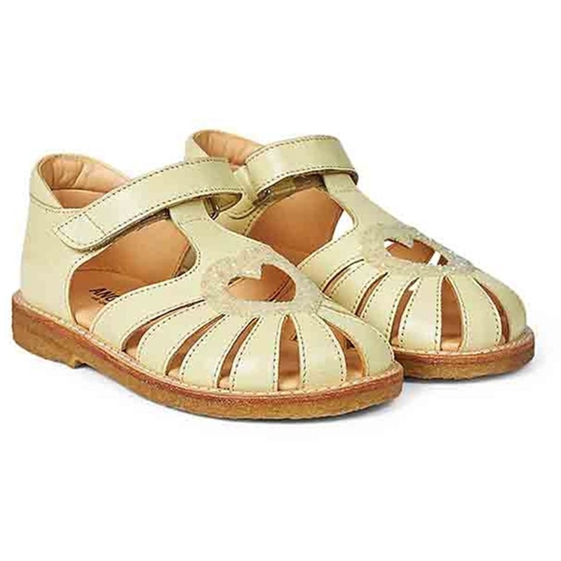 Angulus Hjerte Sandal W. Velcro Light Yellow\/Light Yellow Glitter