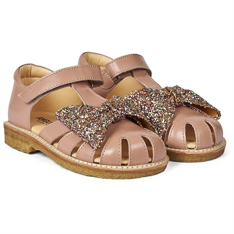 Angulus Sandal W. Bow And Velcro Dark Peach\/Multi Glitter