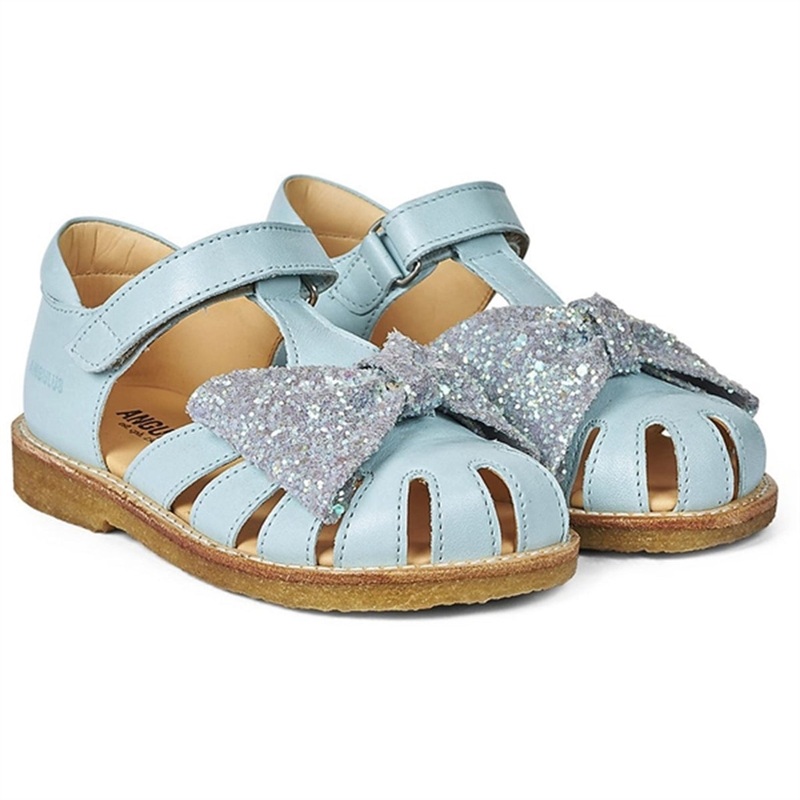 Angulus Sandal W. Bow And Velcro Mint\/Mint Glitter