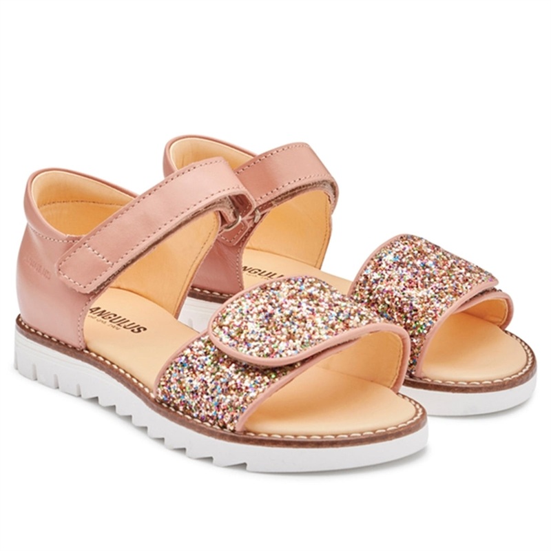 Angulus Sandal W. Velcro Dark Peach\/Multi Glitter