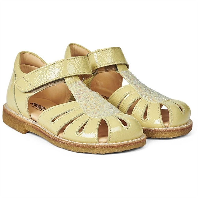 Angulus Sandal W. Velcro Light Yellow\/Light Yellow Glitter