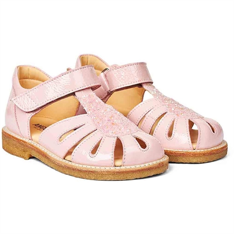 Angulus Sandal W. Velcro Peach\/Peach Glitter