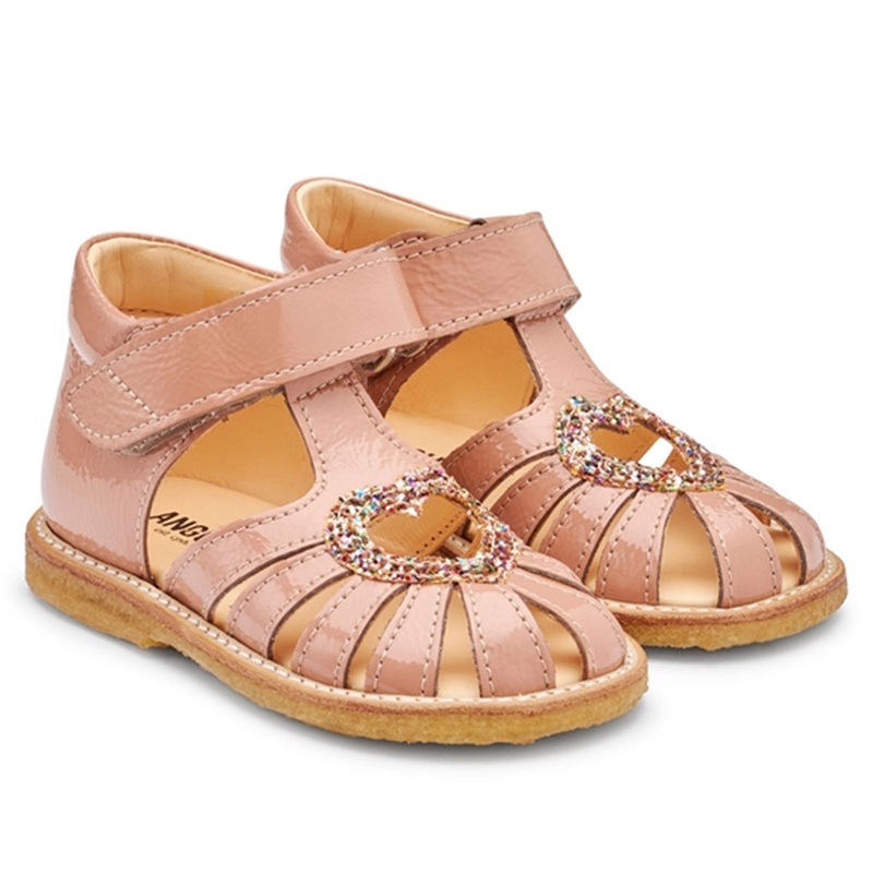 Angulus Starter Sandal W. Velcro Dark Peach\/Multi Glitter