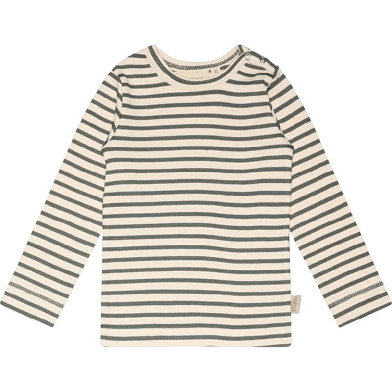 Petit Piao Balsam Green\/Off White T-shirt Modal Striped