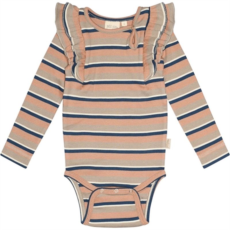 Petit Piao Caf Rose\/Soft Sand\/Denim Blue Body Modal Max Striped Frill