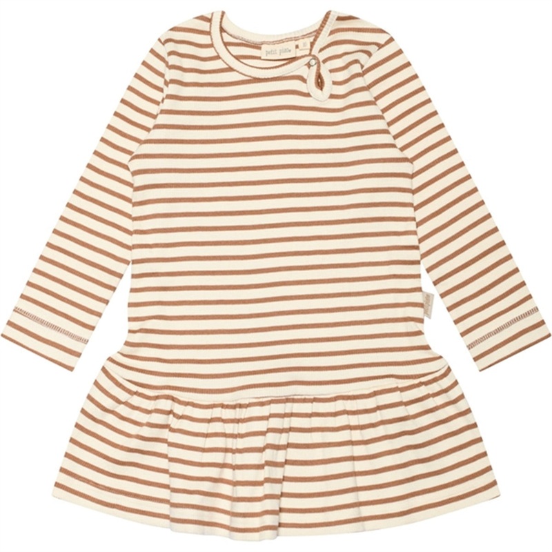 Petit Piao Caramel\/Off White Dress Modal Striped