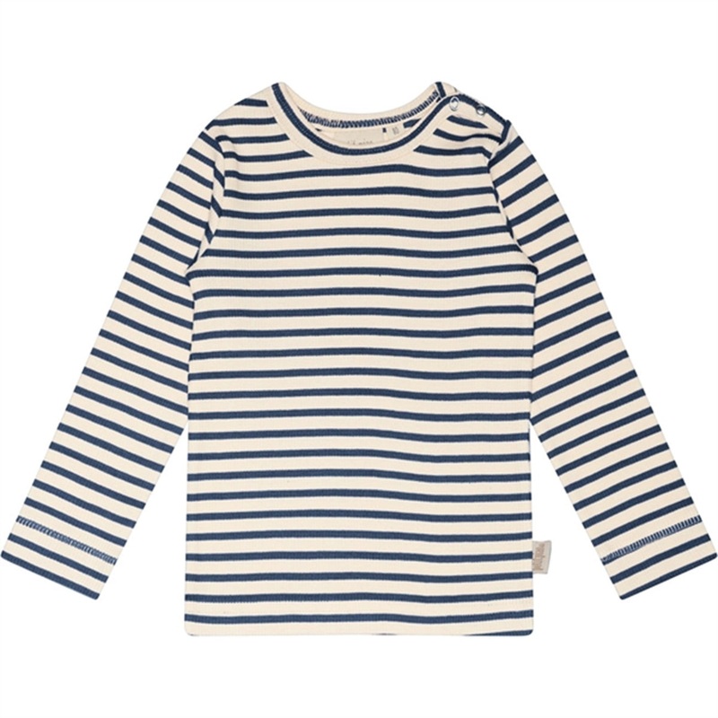 Petit Piao Denim Blue\/Off White Blouse Modal Striped
