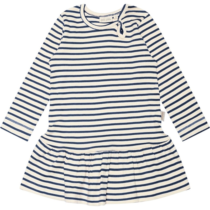 Petit Piao Denim Blue\/Off White Dress Modal Striped
