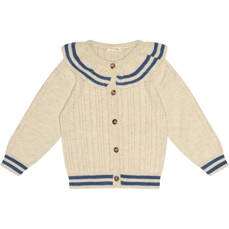 Petit Piao Nature White\/Denim Blue Cardigan Cabel Knit