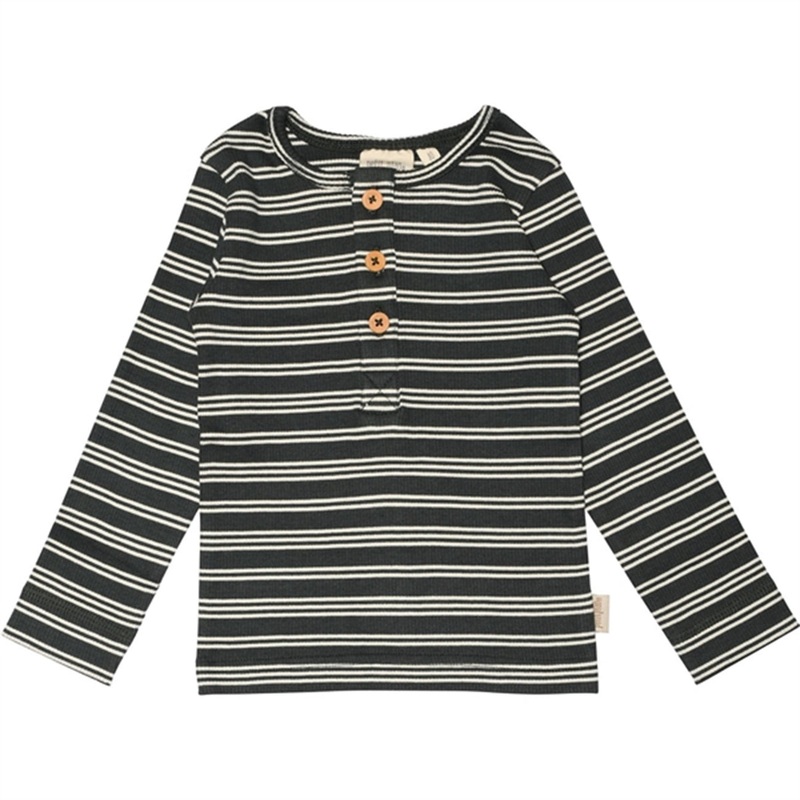 Petit Piao Pine Green\/Off White Blouse Modal Thin Striped Placket