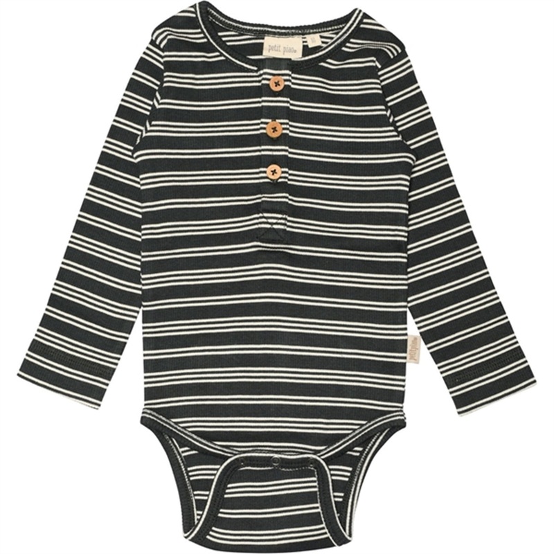Petit Piao Pine Green\/Off White Body Modal Thin Striped Placket