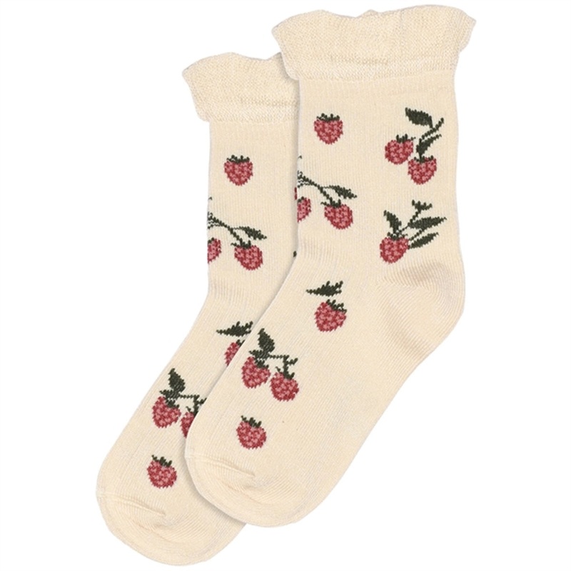 Petit Piao x MiniPop Bamboo Socks Motif Offwhite\/Rasberry