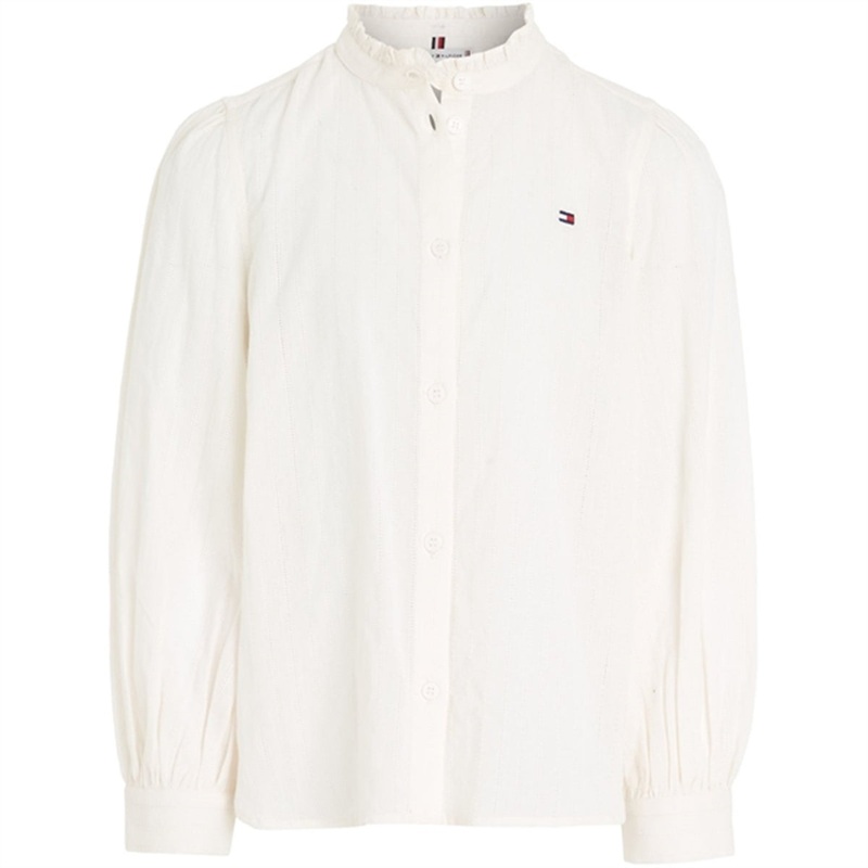 Tommy Hilfiger Ladder Lace Shirt with Frill Collar Ancient White